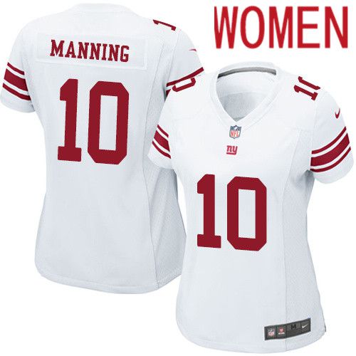 Women New York Giants #10 Eli Manning Nike White Game NFL Jersey->women nfl jersey->Women Jersey